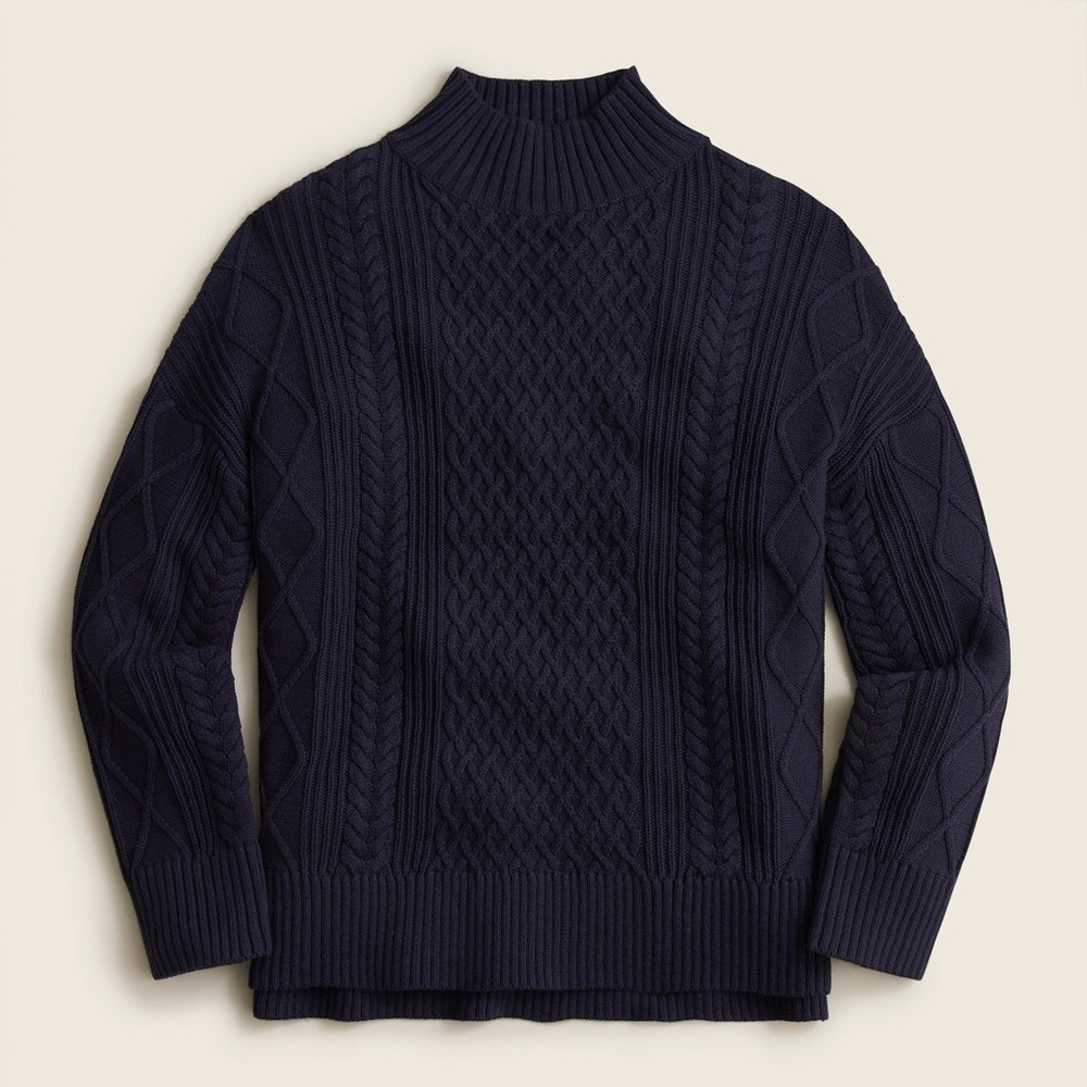 J.Crew Size Small Long 100% Cotton Cable Knit Mockneck Sweater